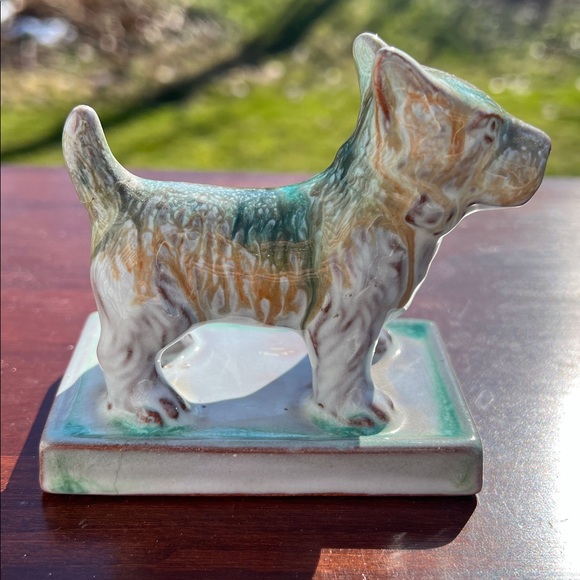 VTG MCM Japan Turquoise Drip Glaze Red Pottery Ceramic Scottie Dog Statue - Picture 6 of 15